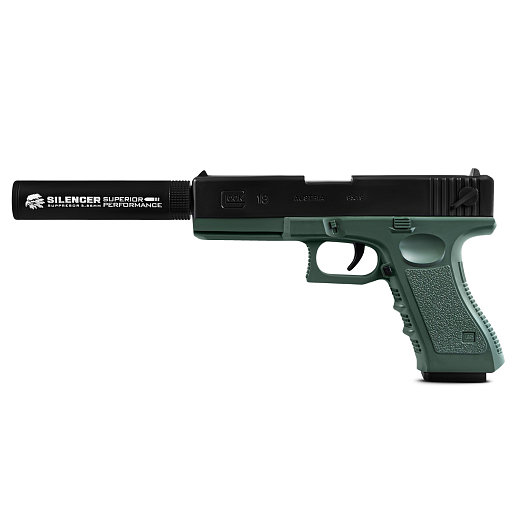 Пистолет с мягкими пулями, с глушителем, пули с гильзами, зелёный/чёрный, 25*17*7 см, в/к в Джамбо Тойз #3