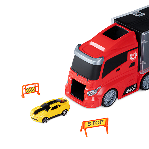 AUTODRIVE Автовоз с набором транспорта, в компл. 5 машинок,вертолет,4 знака, в/к 40,2*9,5*15см в Джамбо Тойз #12