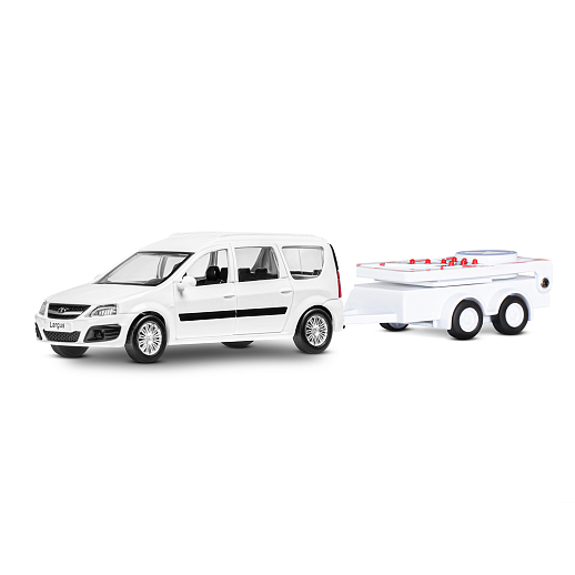ТМ "Автопанорама" Машинка металлическая 1:43, LADA LARGUS белая, откр. 2 двери., инерция + прицеп с дорожными знаками в Джамбо Тойз #2