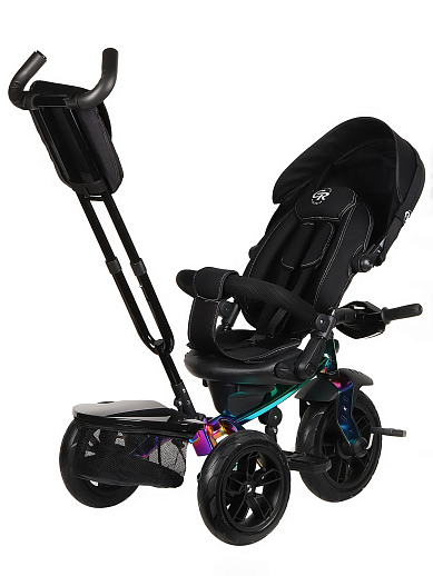 Детский трехколесный велосипед с ручкой CITY-RIDE LUNAR. Поворотное сиденье 360, складная крыша D600, подножки, надувные колеса 12/10, фара, цвет бензин в Джамбо Тойз #8