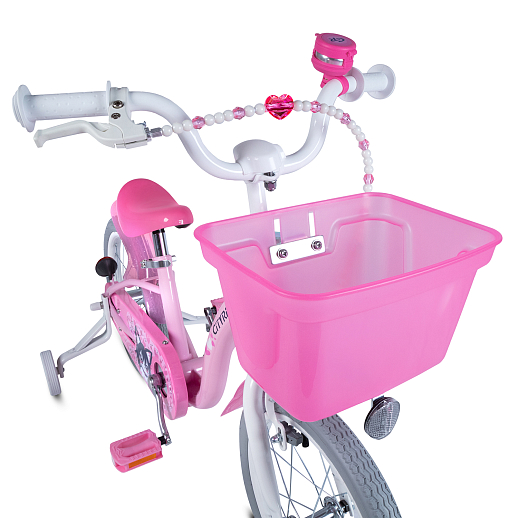 Велосипед двухколёсный CITYRIDE, модель CR-B2-09H, колеса 16", рама сталь, колеса алюминий, балансирные колеса, пластиковая корзинка, оплетка тормозных рубашек в  декортаивных бусинах, цвет розовый в Джамбо Тойз #4