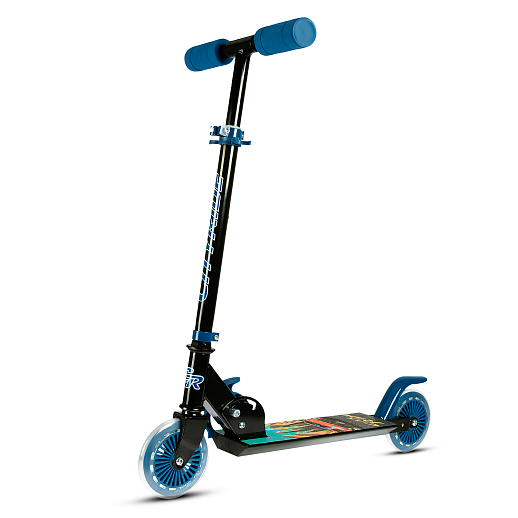 2хкол. самокат CITYRIDE HW 120MM, 100% сталь, мягкие грипсы 95мм, колеса PVC 120/120 мм, черный - синий в Джамбо Тойз #2