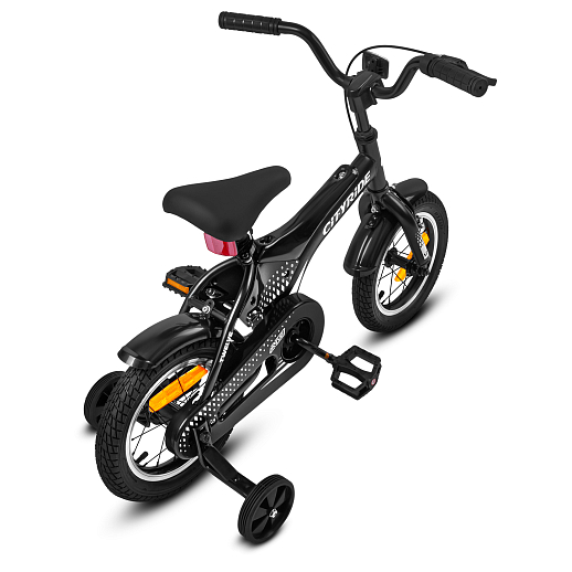 Детский велосипед "Cityride REVO", модель CR-B2-05, рама сталь, кожух цепи 100%, обода алюм. 12", втулки сталь, покрышки 2,125, страх. колеса, руль сталь. вынос сталь, задние ножные тормоза, передний клещевой, звонок, крылья пластик, отражатели пер/зад и на спицах, цвет чёрный в Джамбо Тойз #4