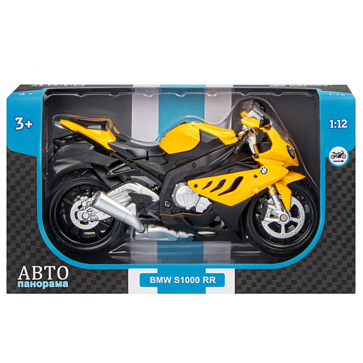 ТМ "Автопанорама" Мотоцикл металл. 1:12 BMW S1000RR, желтый, свободный ход колес, в/к 7,1*11,7*20,6 см в Джамбо Тойз #4