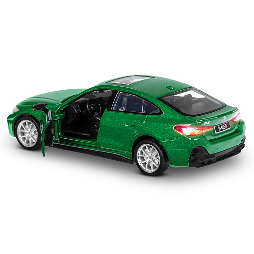 Машинка металлическая 1:34 BMW I4 M50 с зарядной станцией, зеленый, свет, звук, откр. двери и капот, инерция, в/к 20,6*9,*9 см в Джамбо Тойз #4