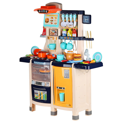 Игровой набор Кухня детская игровая, кран с водой, еда меняет цвет, телефон на бат., свет, звук, в компл.65 предметов, цв.син., в/к 59*50*20см в Джамбо Тойз #4