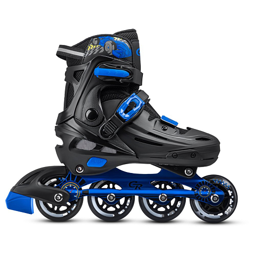 Роликовые коньки CITYRIDE, PU колеса, алюминиевая рама, переднее колесо со светом, подшипники ABEC 7, пластиковый мысок, чёрный-синий, в/к 5сл гофорокартон в Джамбо Тойз #13