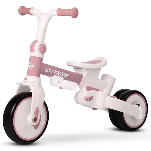 Детский трехколесный велосипед "CITYRIDE". Рама алюминий, может трансформироваться, подножки, колеса 8/7 EVA, капюшон, род. ручка, розовый в Джамбо Тойз #7