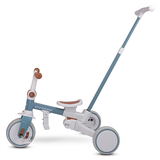 Детский трехколесный велосипед "CITYRIDE". Рама алюминий, может трансформироваться, подножки, колеса 8/7 EVA, капюшон, род. ручка, сине-серый в Джамбо Тойз #16