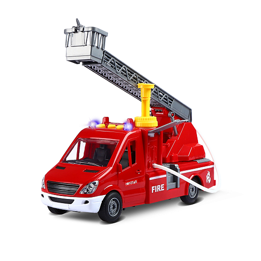 Фрикционная Пожарная машина с лестницей, стреляет водой,звук,свет,на бат.,в/к 33,5*13*18см в Джамбо Тойз #6