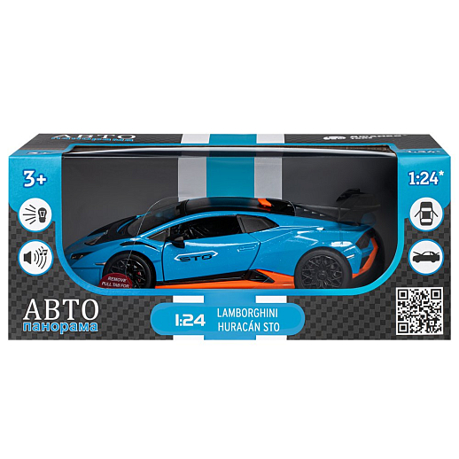 ТМ "Автопанорама" Машинка металлическая, 1:24  Lamborghini  Huracán STO, голубой, откр. двери и капот, свет, звук, свободный ход колес, в/к 24,5х12,5х10,5 см в Джамбо Тойз #4