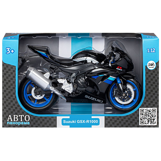 ТМ "Автопанорама" Мотоцикл металлический 1:12 SUZUKI GSХ-R1000, черный, свободный ход колес, в/к 7,1 х 11,7 х 20,6 см  в Джамбо Тойз #3