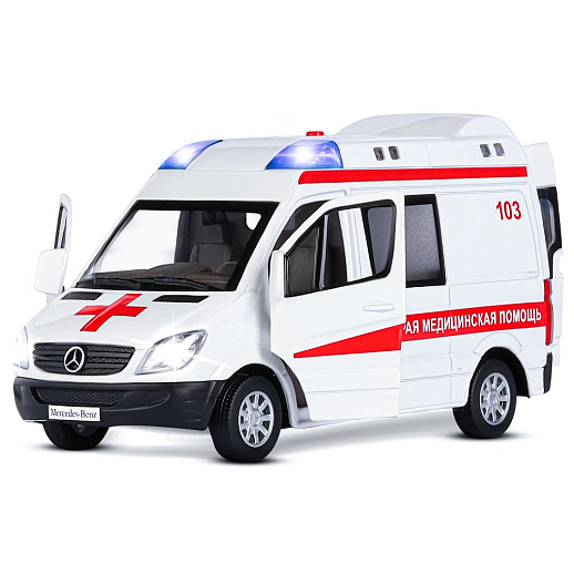 ТМ "Автопанорама" Машинка металлическая 1:32 Mercedes Sprinter "Скорая помощь", белый, откр. передние, боковая и задние двери, свет, звук, инерция, в/к 17,5*13,5*9 см в Джамбо Тойз #6