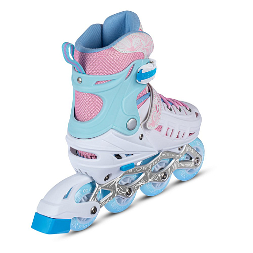 Роликовые коньки CITYRIDE, белый-розовый, PU колеса, переднее колесо со светом, подшипники ABEC 7, пластиковый мысок, в/к 5сл гофорокартон в Джамбо Тойз #4