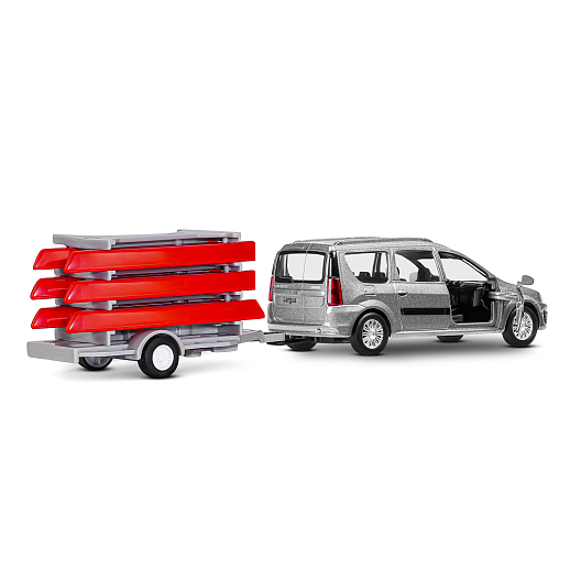 ТМ "Автопанорама" Машинка металлическая 1:43, LADA LARGUS серая, откр. 2 двери., инерция + прицеп с лодками в Джамбо Тойз #15