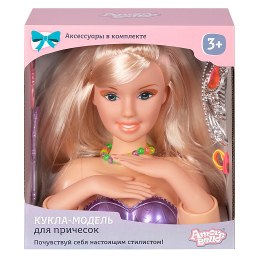 ТМ "Amore Bello" Кукла-модель для причесок и маникюра, в комплекте расческа, резинки для волос, диадема, бусы, зеркальце, в/к 27*11,5*25,5 см в Джамбо Тойз #3