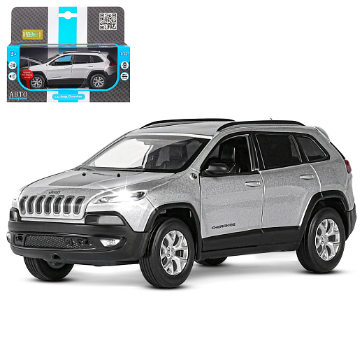 ТМ "Автопанорама" Машинка металл. 1:32 Jeep  Cherokee, серебряный, инерция, свет, звук, откр. двери и багажник, в/к 17,5*13,5*9 см в Джамбо Тойз