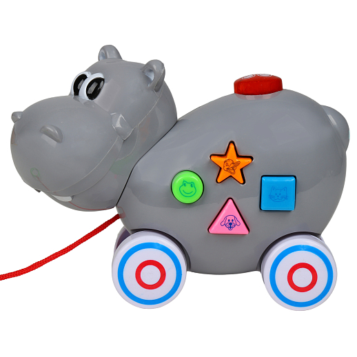 Каталка-игрушка музыкальная "Бегемот" ТМ "Smart Baby", на веревочке, мелодии В. Шаинского, учим фигуры, животных, в/к 16,5*20,5*9 см в Джамбо Тойз #4