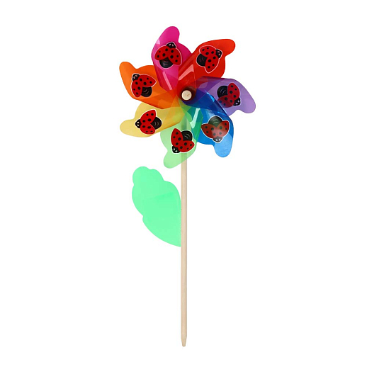 Ветерок, деревянная палочка 45см+ цветок 24cм, 1 вид (с божьими коровками), 6шт в упак в Джамбо Тойз