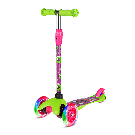 Трехколесный самокат "CITYRIDE" в/п, телескопический руль металл, колеса PU 120/76 со светодиодами, Abec-5, размер 53х23х70 см, до 35 кг, от 3 лет, зеленый в Джамбо Тойз