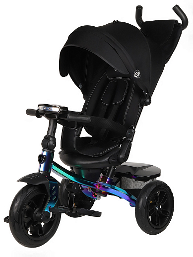 Детский трехколесный велосипед с ручкой CITY-RIDE LUNAR. Поворотное сиденье 360, складная крыша D600, подножки, надувные колеса 12/10, фара, цвет бензин в Джамбо Тойз