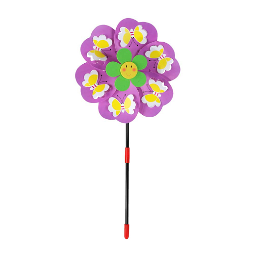 Ветерок,палочка35см+ цветок 24cм, насекомые на лепестках,в центре насекомое из EVA,микс,в наборе 6шт в Джамбо Тойз