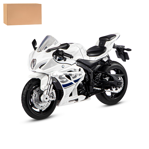 Игрушка для детей: Мотоцикл металлический 1:18 SUZUKI, цвет белый, свободный ход колес, артикул JB1251768 в Джамбо Тойз