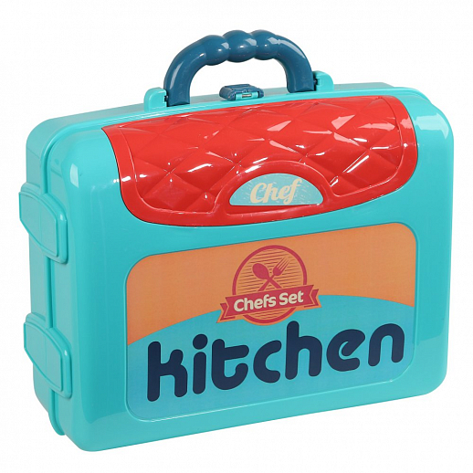 Игровой набор Кухня детская игровая, в компл. 20 предметов (продукты, посуда,стол.приборы), цв. голуб., в чемод. 27*10*21 см в Джамбо Тойз #3