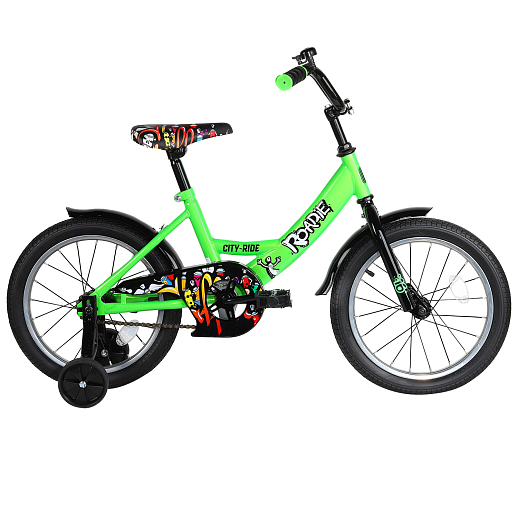 Детский велосипед City-Ride  Roadie , рама сталь , диск 16 сталь , крылья сталь, страх.колеса,  цвет Зеленый в Джамбо Тойз