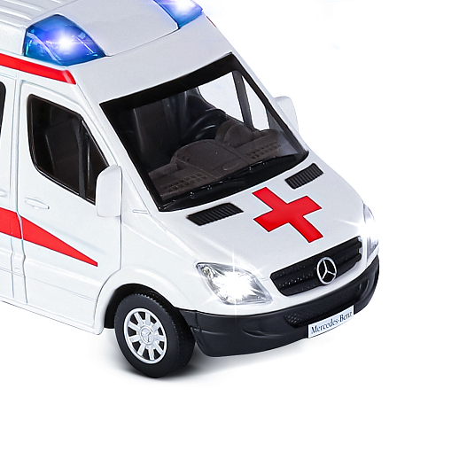 ТМ "Автопанорама" Машинка металлическая 1:32 Mercedes Sprinter "Скорая помощь", белый, откр. передние, боковая и задние двери, свет, звук, инерция, в/к 17,5*13,5*9 см в Джамбо Тойз #20